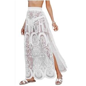 Cupshe Womens White Lace Swim Cover Up Skirt Size Large